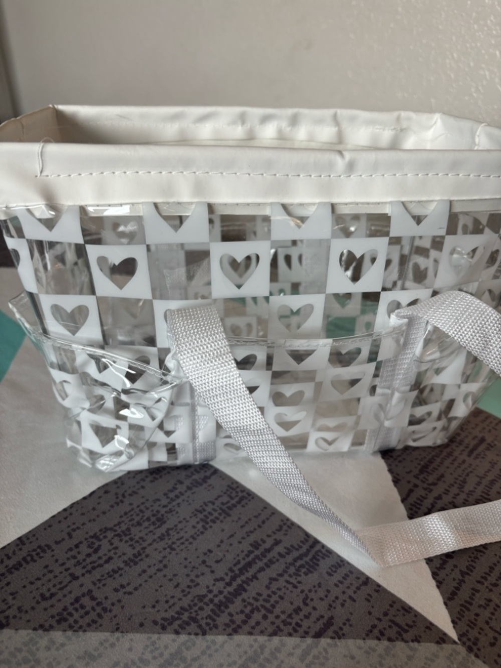 White Heart Pattern Clear Tote Bag
